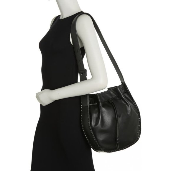 REBECCA MINKOFF BLACK LEATHER NANINE STUDDED SHOULDER BAG - Picture 2 of 8